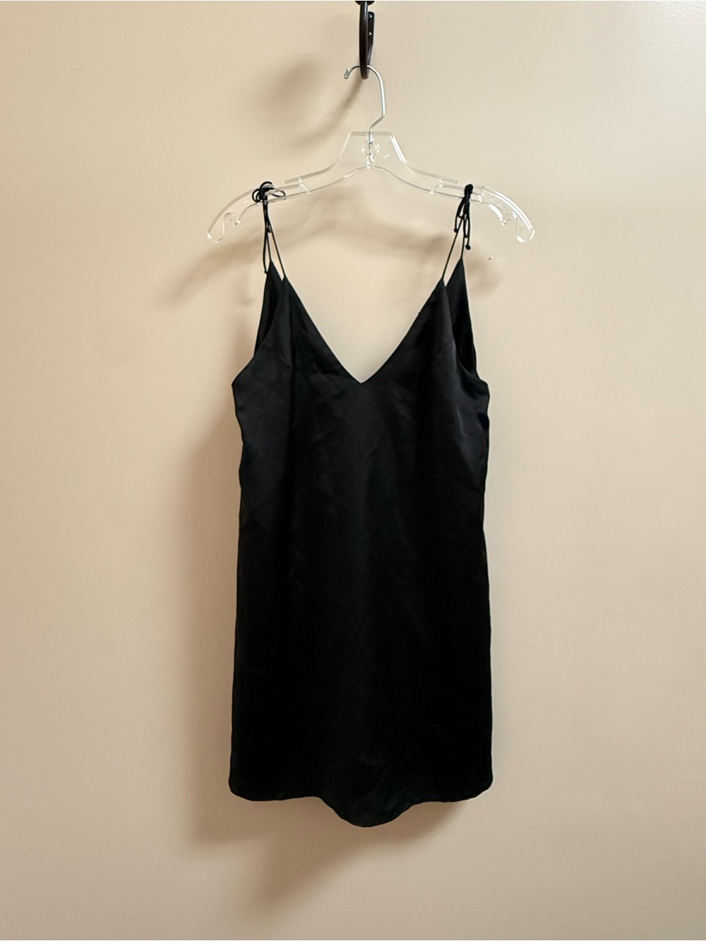 Cotton Candy Black Satin Slip Dress with Tie Straps